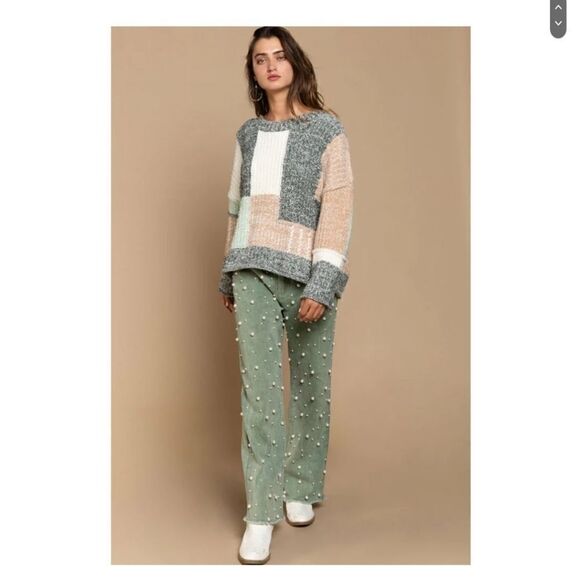 POL Chenille Colorblock Oversized Crewneck Sweater Size Small - Picture 3 of 8